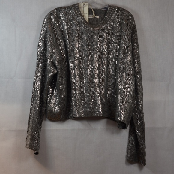 Moon & Madison Foil Silver Cable Knit Sweater NWT SZ L - Picture 3 of 13